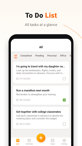 Tasky to-do list screen