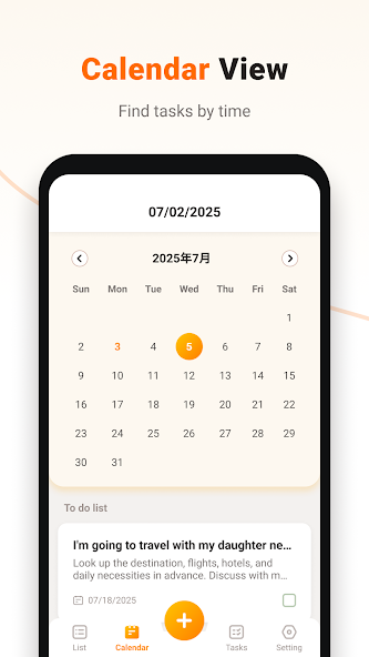 Tasky calendar view screenshot