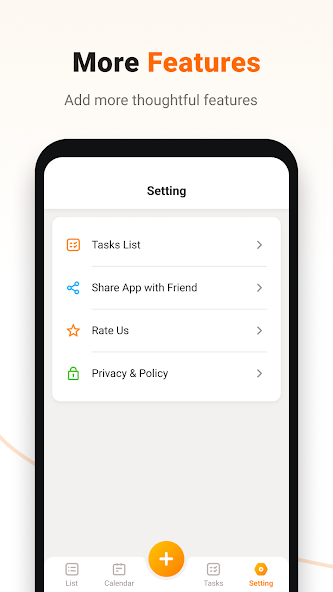 Tasky settings and extra features screenshot